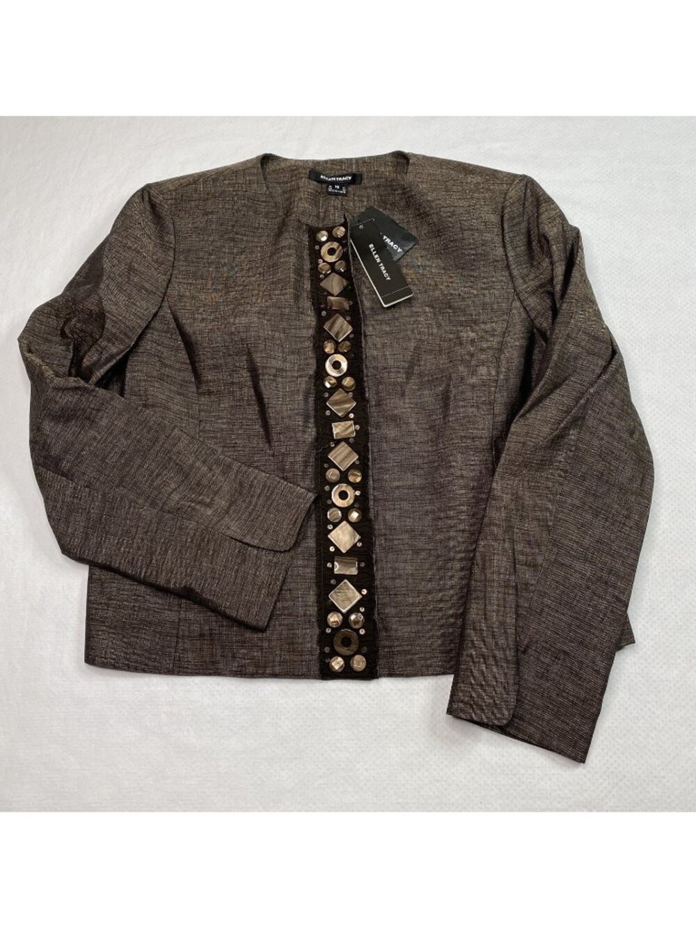 Ellen Tracy Womens Blazer sz 16 Brown Beaded Old Money NEW nwt MSRP $498